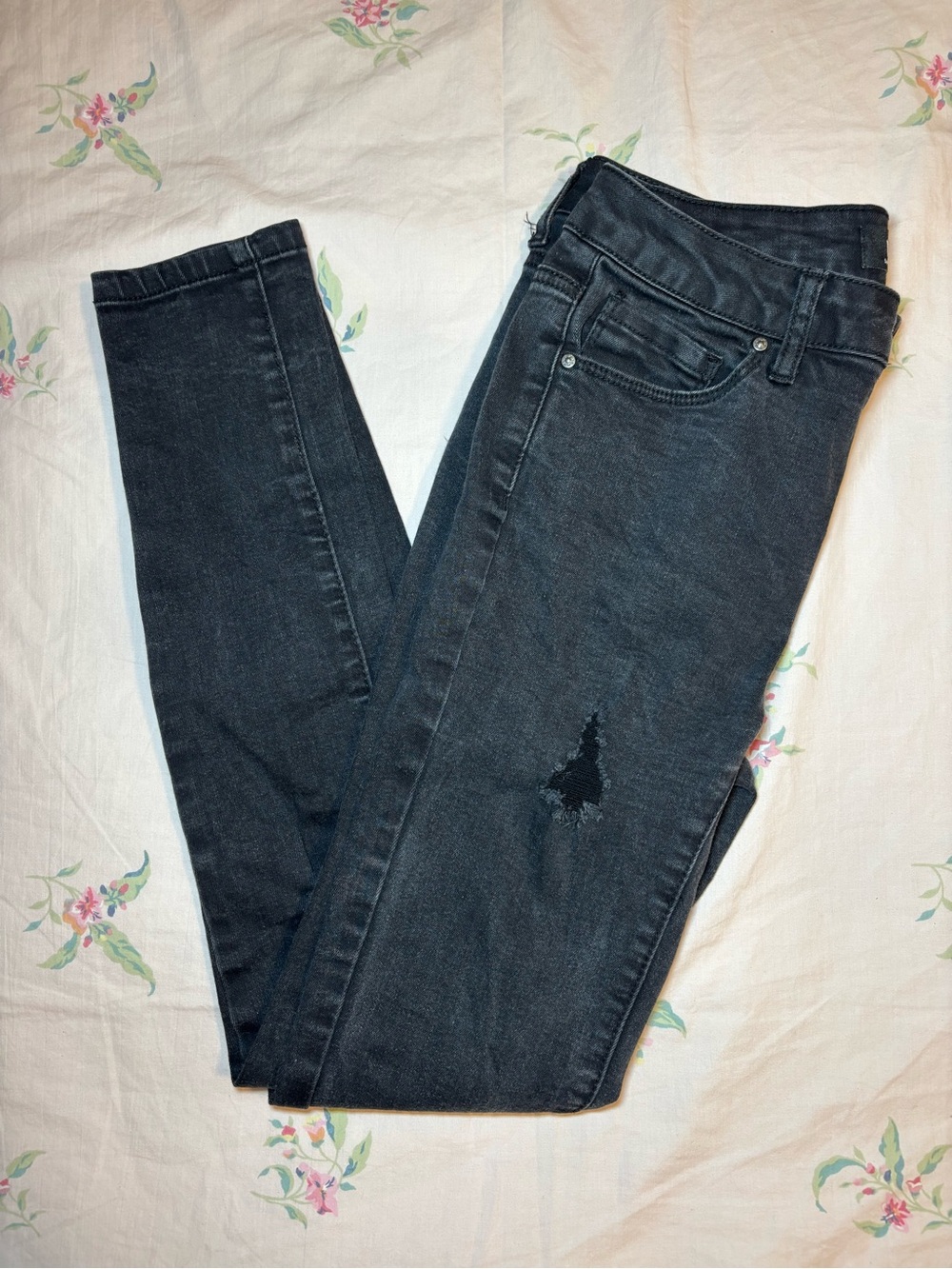 Wax Jean Black Skinny Jeans with Distressed Detail
